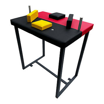 Cтіл для армрестлінгу Троян (червоно-чорний з жовтими подушками)