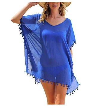 Туніка пляжна синя, туніка великий розмір, туніка розлітайка, фото 1