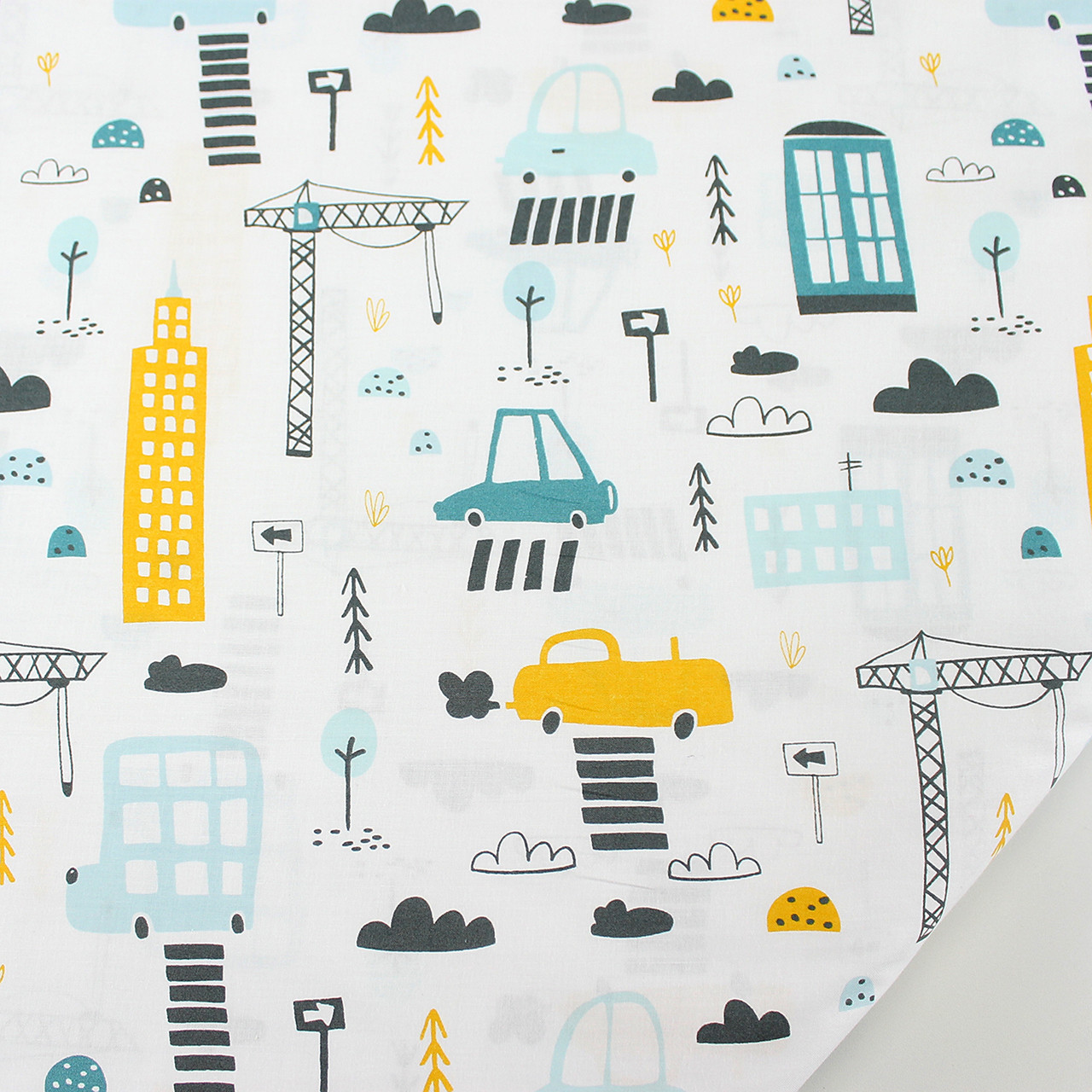 Бавовняна тканина "Маленькі машинки в місті" на білому тлі No1428, фото 1