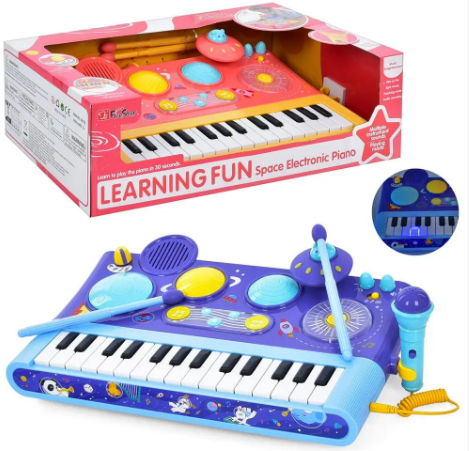 Синтезатор 38см,барабан,2 палички,запис,світло,2 кольори,в кор-ці,46х27х14см №35178(6), фото 1