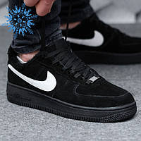 Мужские кроссовки зимние Nike Air Force Low 1 с мехом теплые осень-зима черные. Мужские полуботинки на меху