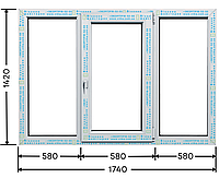 Вікно "Новобудова" трьостулкове 1740*1420 Категорія стандарт + Профільна система Wintech 753