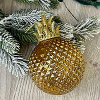 Шары новогодние золотые с декором в виде ананаса 10 на15 см