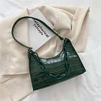 Женская сумочка через плечо багет зеленая
