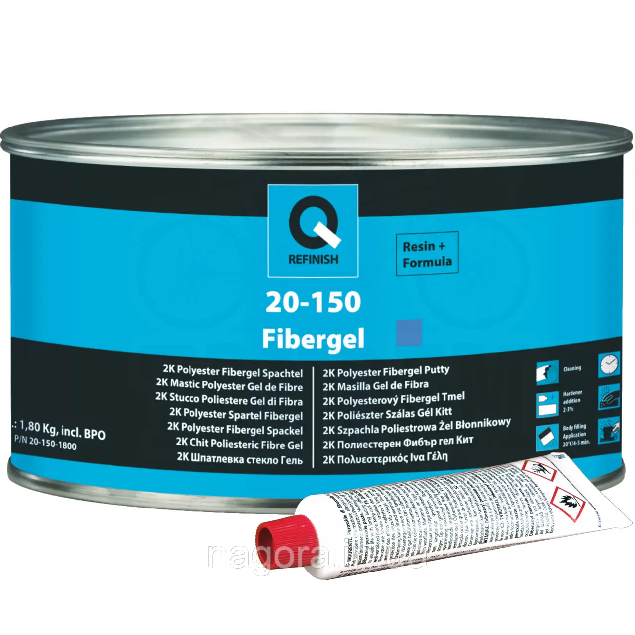 Поліефірна шпаклівка-гель Q Refinish 20-150 FIBERGEL зі скловолокном (1.8 кг + затверджувач), фото 1