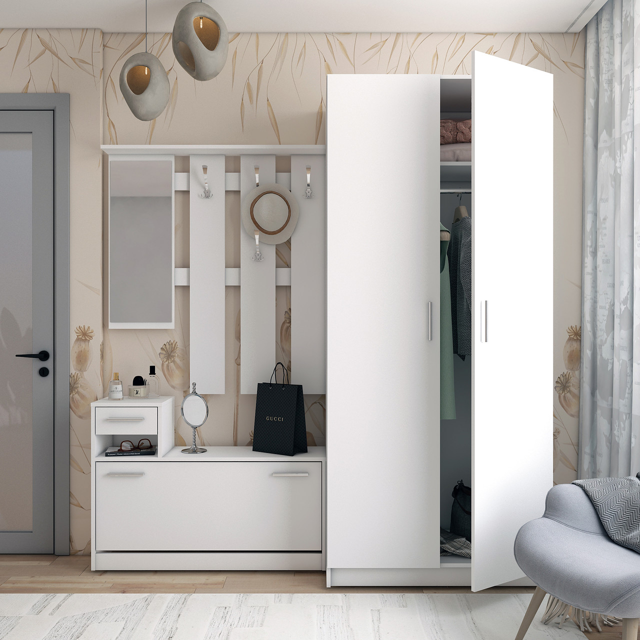 Комплект передпокій Doros Alice та шафа Promo 2 ДСП Білий/Білий, фото 1