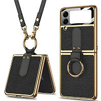 Кожаный чехол GKK with ring and strap для Samsung Galaxy Z Flip4 SND