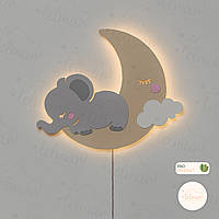 Светильник Ночник в детскую Слоник на луне Детский ночник