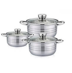 Набір каструль Rainberg RB-605 з 3 каструль із кришками з неіржавкої сталі 6 предметів