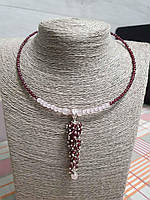 Чокер с подвеской серебрянный "Гранат и розовый кварц"