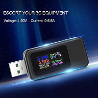 NEW! USB тестер KWS-MX18L 4-30V 6.5A QC3.0 SuperVOOC для проверки зарядок/кабелей/Power Bank. Черный