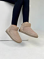 Короткие замшевые женские Угги бежевые Ugg Ultra Mini Beige Gray