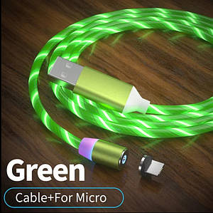 Кабель, що світиться, з магнітним конектором micro USB 1м зеленого кольору
