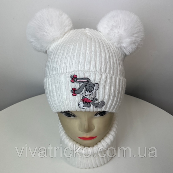 М 91102 Комплект для дівчинки шапка на флісі та баф "Кролик", різні кольори, 1-5 років