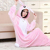 Мягкая зимняя пижама-кигуруми Розовый заяц с ушами