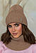 Теплий зимовий жіночий комплект Flavy, в'язана шапка + баф, кемел, фото 2