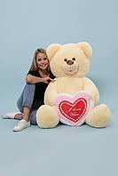 Плюшевий ведмедик Бублик із серцем, колір персиковий, висота 160 см