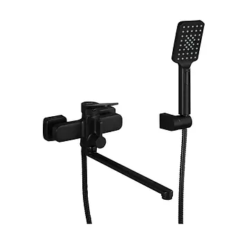 Змішувач для ванни Frap F2262 чорний матовий довгий вилив квадратний душ 3 режими