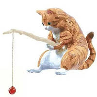 Декорация AQUAXER, кот с удочкой, рыжий, 3 см. Придаст аквариуму изюминку и дополнит его.