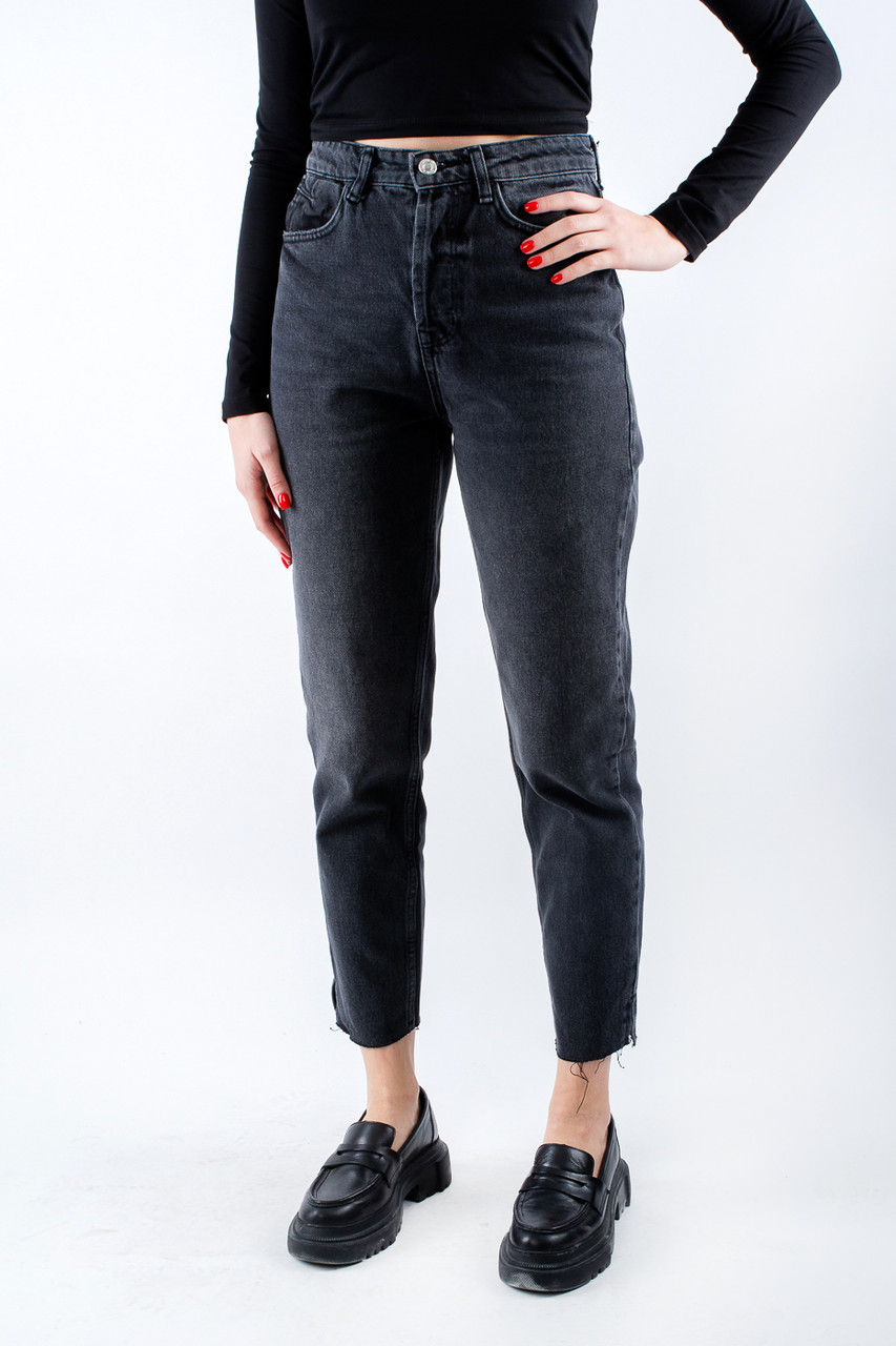 Джинси жіночі мом з розрізами на гудзики чорні 23381-S (2000000118246), фото 1