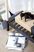 Вішалка пересувна натура / чорний, Масив сосни та МДФ. З полицею для взуття. hotdeal, фото 4