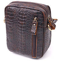 Фактурная мужская сумка из натуральной кожи с тиснением под крокодила 21300 Vintage Коричневая высокое