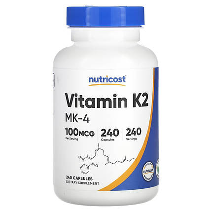 Вітамін K2 (у вигляді менахінон-4) Nutricost Vitamin K-2 MK-4 100 мкг 240 капс., фото 1