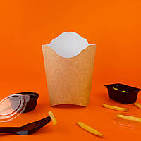 Коробка крафтовая для картошки фри, картонная упаковка пищевая, 150*140*55 мм, 265 мл (кратность заказа - 50