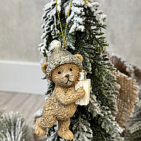 Новогодние игрушки на елку "Мишка с елкой", 9 см