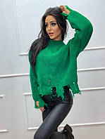 Женский укороченный свитер-рванка оверсайз, зеленый