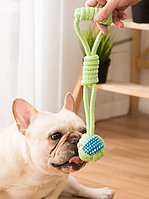 Игрушка канат с мячем для собак салатовая