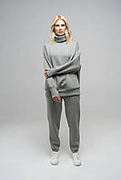 Костюм жіночий теплий светр та штани-джоггери сірого кольору, S