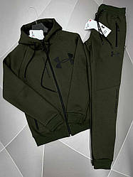 Чоловічий та підлітковий теплий трикотажний костюм на флісі Under Armour (Туреччина), колір хакі S