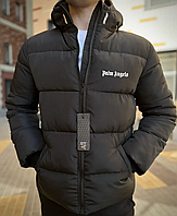 Куртка Зимняя мужская Palm Angels черная плащевка теплая, Курточка Био Пух с капюшоном дутая спортивная
