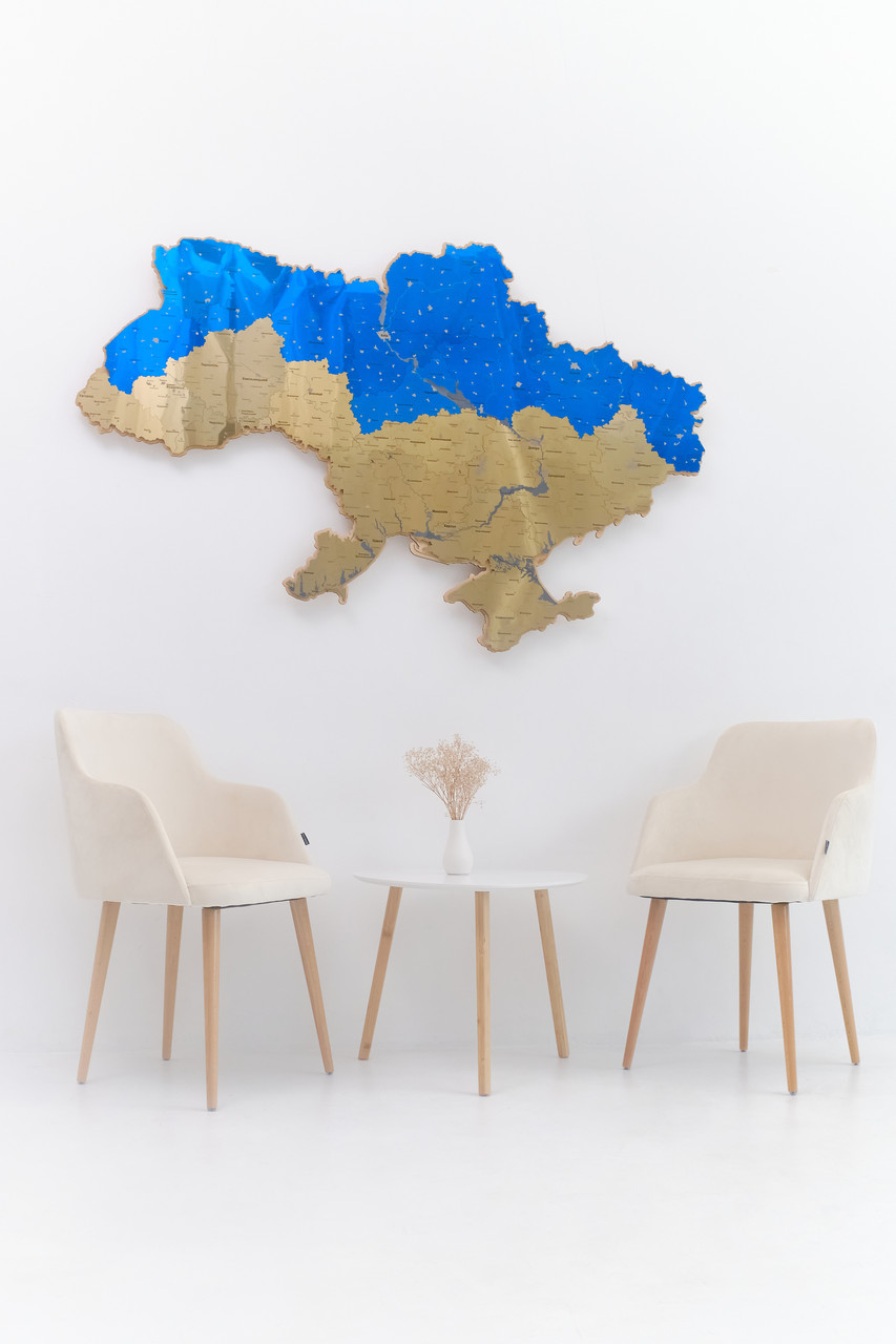 Металева мапа України золото-синій 1600х1050мм, фото 1
