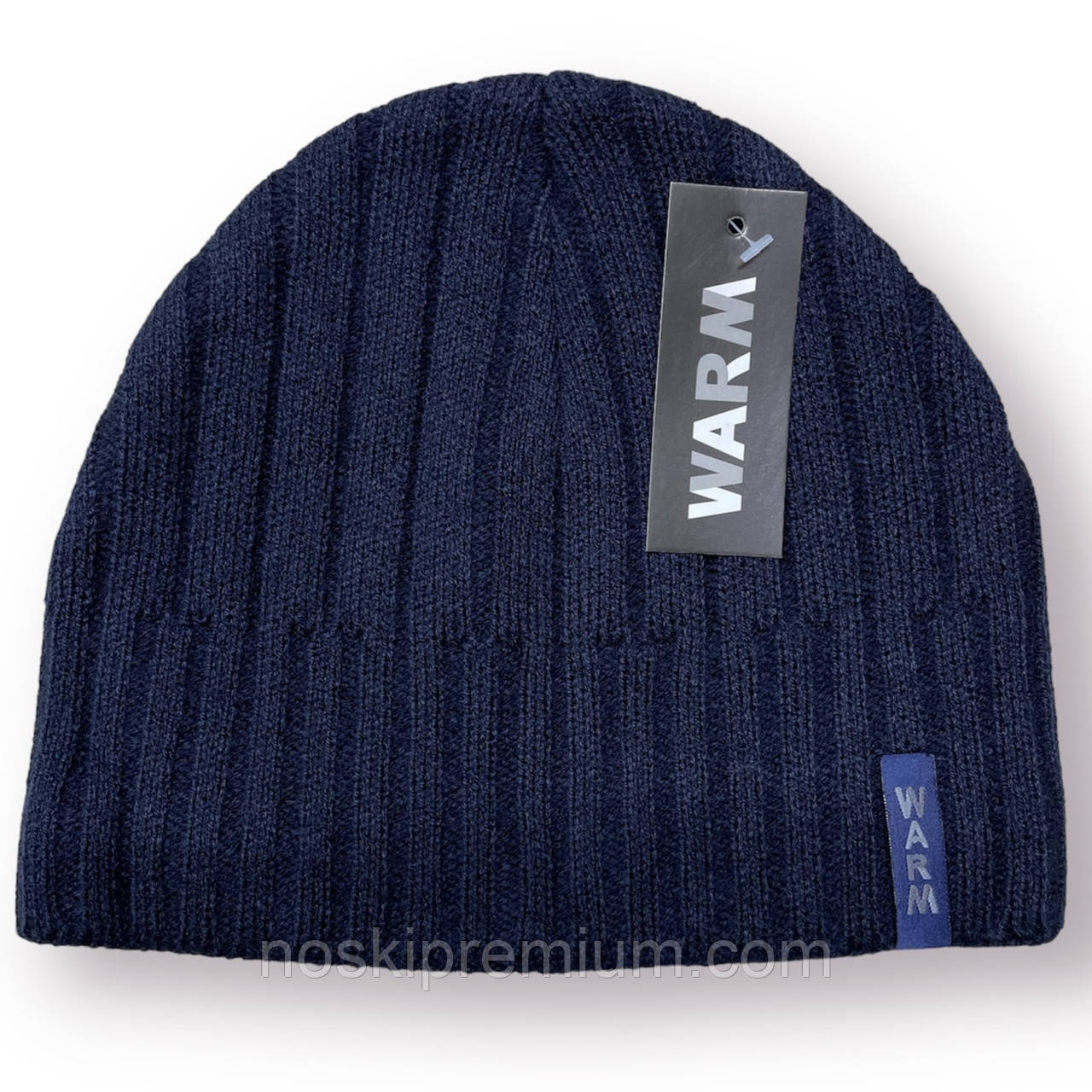 Шапка чоловіча" Кавун" вовняна на флісі без закота Warm розмір 54-58, синя, 020186, фото 1
