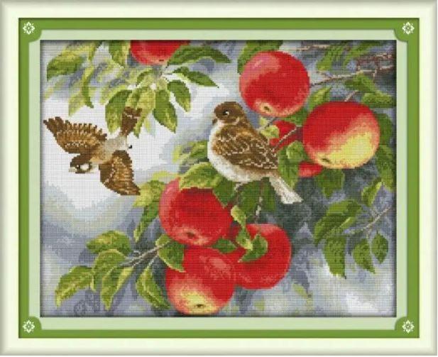 Набір для вишивання за нанесеною на канву схемою "Birds and apples". AIDA 14CT printed 47*37 см