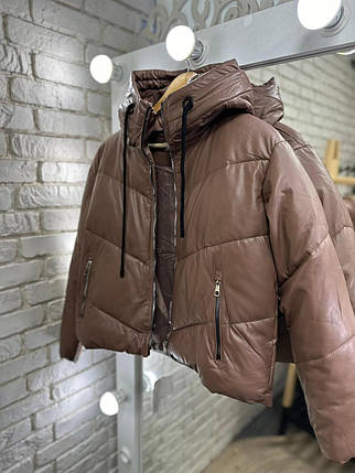 Стильна куртка на синтепоні 200, тканина "Екошкіра" 46, 48, 50 розмір 46, фото 1