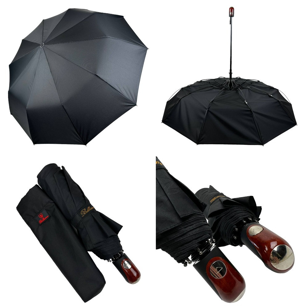Оптом чоловіча складана парасолька напівавтомат від Bellissimo, є антивітер, чорний, 458, фото 1