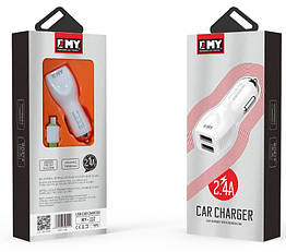 Набор 2 в 1 АЗУ With Iphone Cable DC12-24V MY-112, 2 x USB, 5V/12W, Output: 5V/2.4A, White, Box,