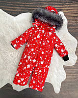 Комбинезон детский зимний цельный "Белые звезды" НА ФЛИСЕ для девочки и мальчика (размер 104 см)
