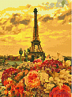 Алмазна мозаїка круглими стразами Пейзаж 30х40 Париж у цвіті Малювання камінням на полотні Rainbow Art EJ1226