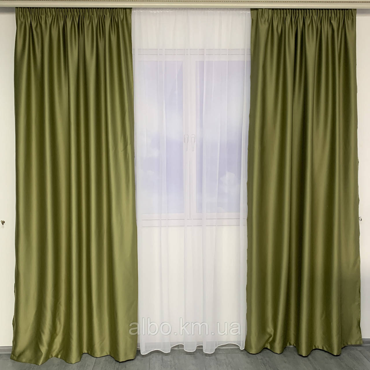 Готові штори в спальню, штори з атласу, штори в дитячу кімнату Зелені(SH-VRTK-18)