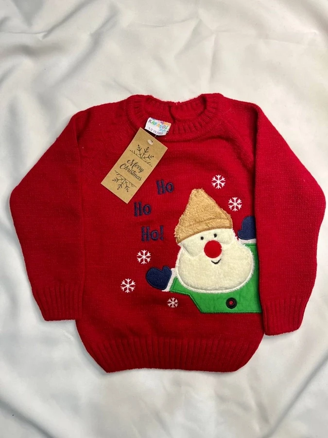 Червоний дитячий светр джемпер новорічний Дід Мороз Хо-Хо для малюків