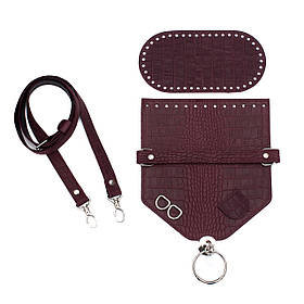 Комплект для сумки Монік зі шкіри, колір Бордова рептилія