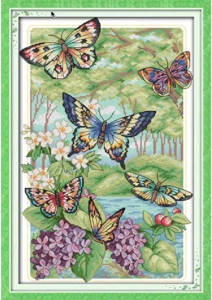 Набір для вишивання за нанесеною на канву схемою "Butterflies gather honey". AIDA 14CT printed, 33*18 см