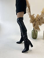 Женские демисезонные ботфорты чулки Seastar на высоком каблуке черные 38 размер ( 24.5 см)