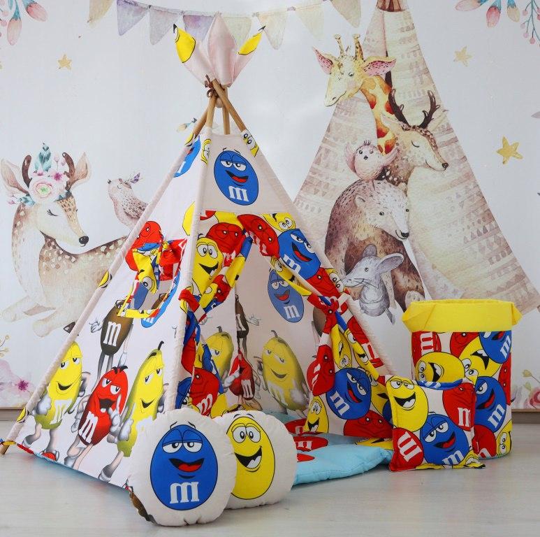 Дитячий вігвам "M&M's" Бон Бон із кошиком для іграшок. Дитячий намет для дитини, дитячий будиночок — вігвам