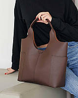 Женская сумка каркасная с короткими ручками черная,сумка шоппер экокожа 2 в 1 с косметичкой Шоколад