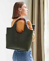 Женская сумка каркасная с короткими ручками черная,сумка шоппер экокожа 2 в 1 с косметичкой Олива